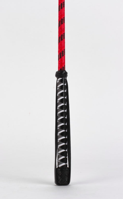 Bastone in nylon con striscia neon e manico in pelle di capretto, parte superiore in pelle nabuk rossa